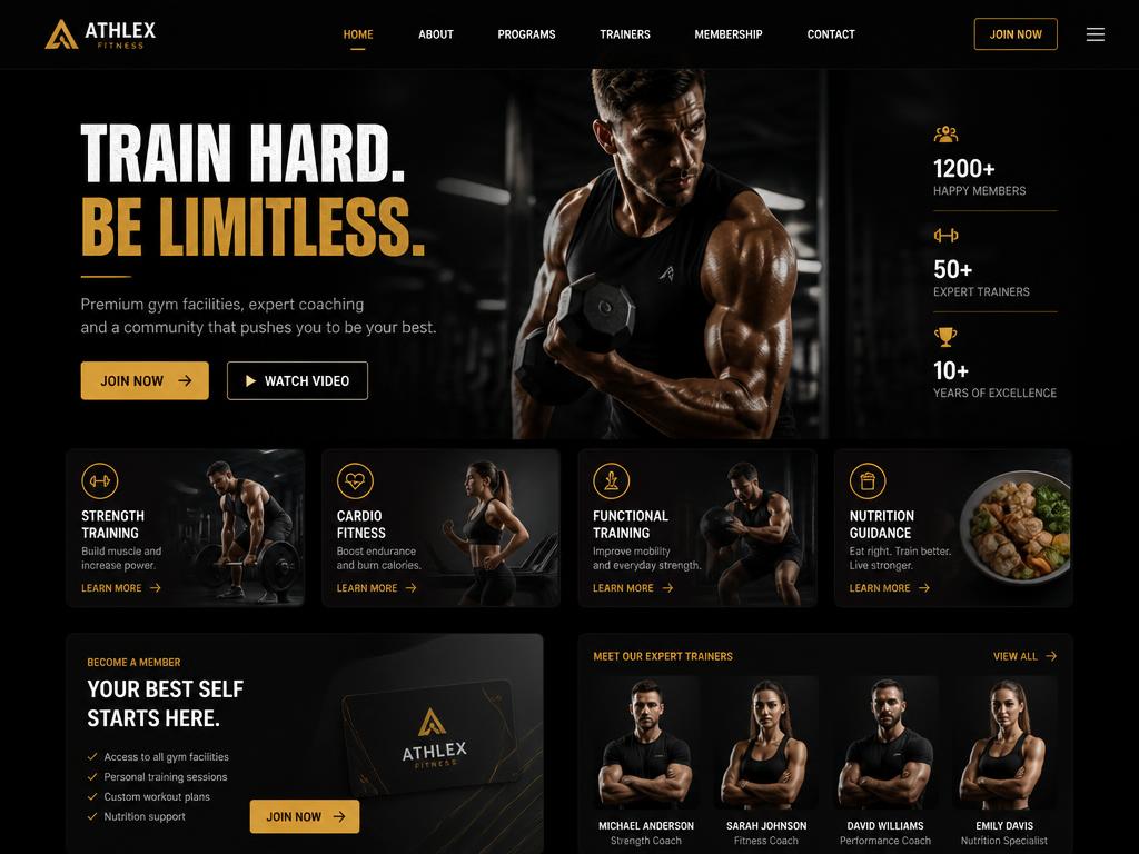 Gym website design shown on a laptop
